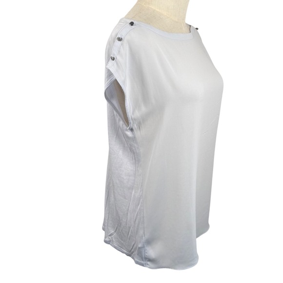 LOFT MP Mixed Media Blouse Top Stud Shoulder Cap Sleeve Workwear Lightweight GUC - Picture 4 of 9